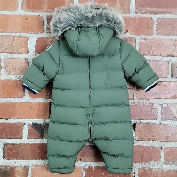 Tartine et Chocolat Baby Khaki Green Hooded Bunting Puffy Snowsuit Faux Fur 3M - Picture 3 of 16